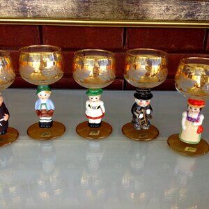 Vintage 1960's Set of 5 Goebel Hummel Cordial Wine Glasses